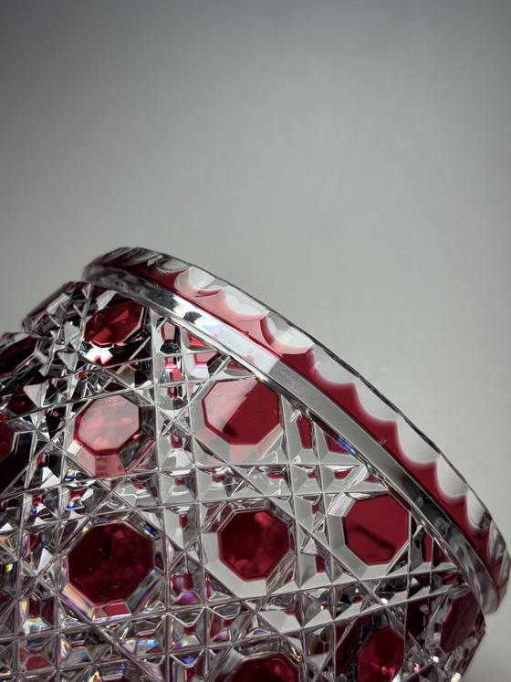 Image 1 of Rare Hand-Cut Overlay Crystal Vase in Ruby – Cristallerie de Lorraine, 1930s