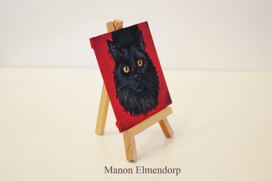 Image 1 of Incluye burro: cuadro único pintado a mano de gato negro