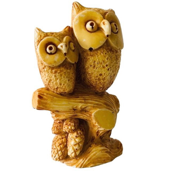 Image 1 of Vintage primitive owl figurine resin amber 1970s