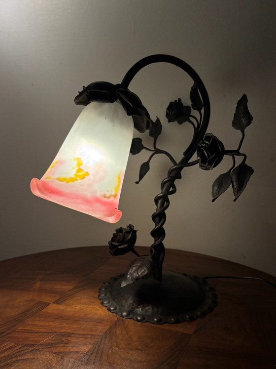 LAMPADA DA TAVOLO ART NOUVEAU MULLER FRÈRES PASTA DI VETRO CIRCA 1920 – Lampade da tavolo, Ferro (photo 3 of 15)