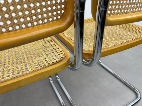 Lot de 4 chaises tubulaires Cesca en cannage, Chaises de salle à manger, Chrome, Rotin, Marron (photo 8 sur 15)