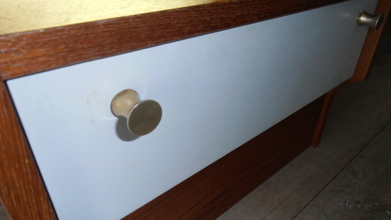 Image 1 of Vintage '50/'60 side cabinet/nightstand with glass & light