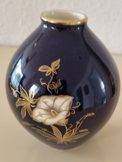 Limburg porcelain vase – cobalt blue with gold flower – vintage, made in Germany
