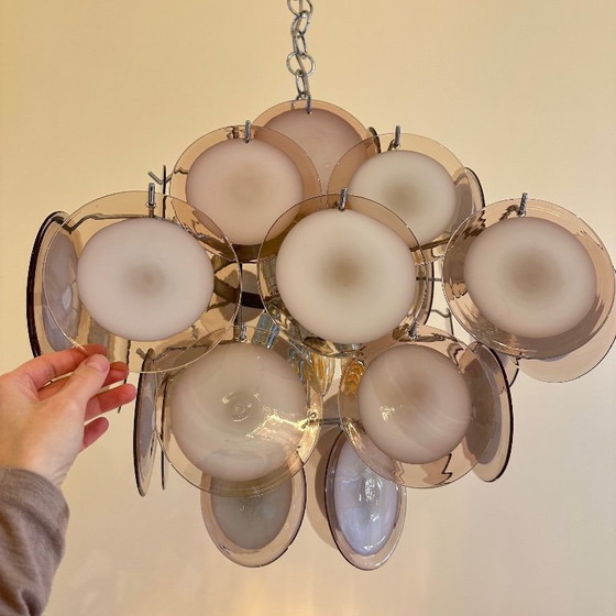 Image 1 of Pendant lamp with purple Murano glass discs, designed by Vistosi