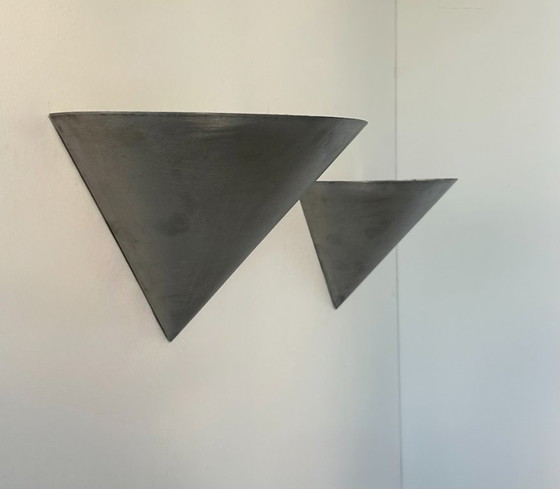 Image 1 of Coppia di lampade coniche d'epoca, metallo spazzolato, Francia 1970