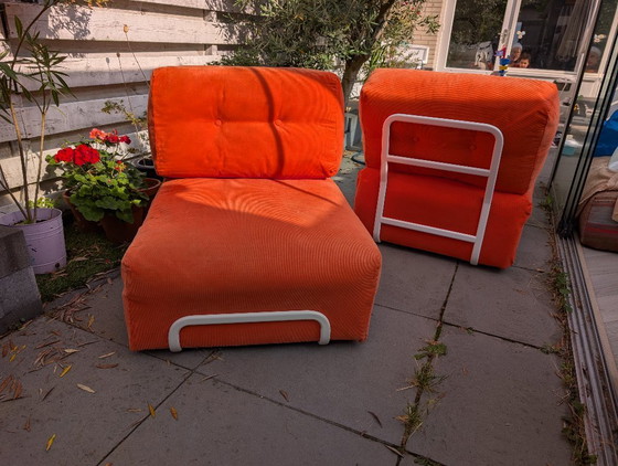 Rares fauteuils Rörberg d'IKEA, conçus par Ulf Quensel (2009) – Orange, lot de 2 – Loveseats, polished steel (photo 4 of 6)