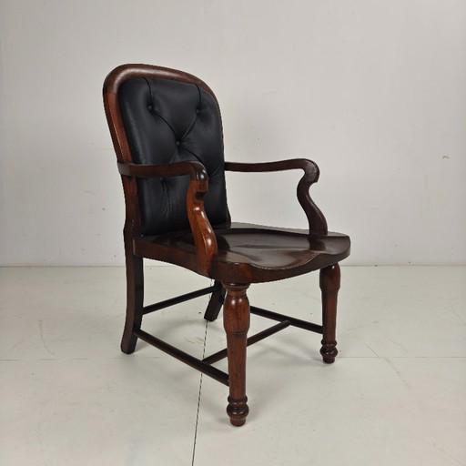 Victorian English Walnut & Leather Library Desk Chair – fauteuils, Wood (photo 2 of 12)