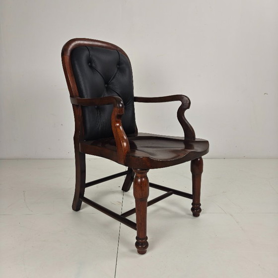 Victorian English Walnut & Leather Library Desk Chair – Armchairs, Wood (photo 2 of 12)