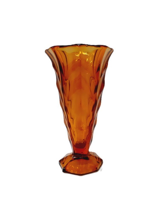 Image 1 of Jarrón octogonal de cristal ámbar estilo art déco