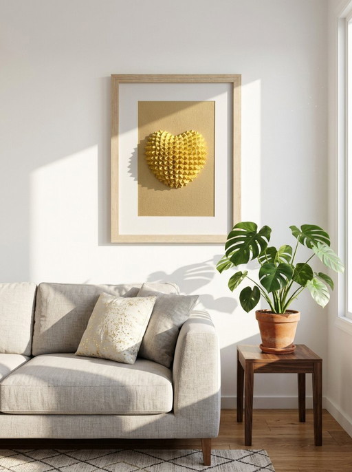 3D Geometric Heart Wall Art – Gold Heart
