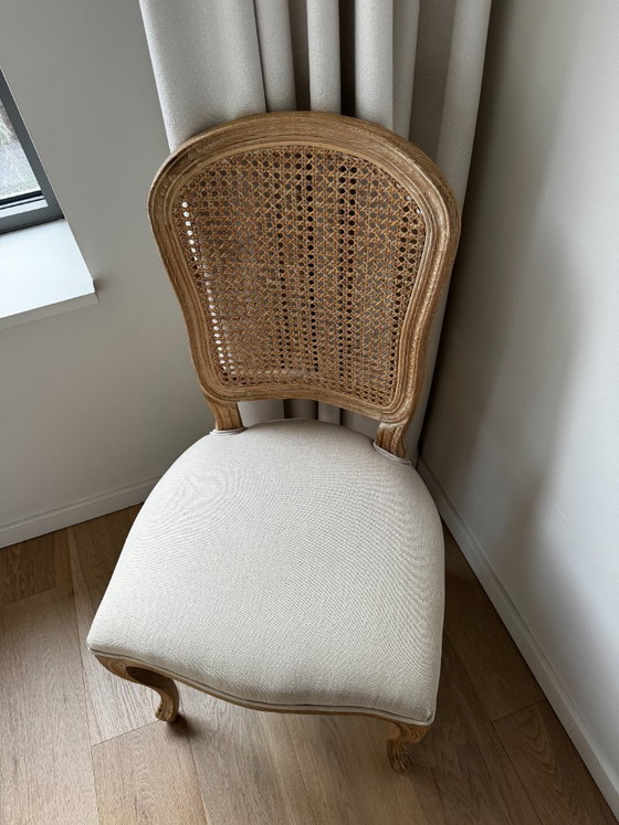 Eetkamerstoel hout met linnen afwerking, Maison du Monde, Eetkamerstoelen, Rotan, Crème, Klassiek (foto 4 van 6)