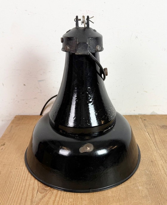 Image 1 of Industrial Black Enamel Bauhaus Pendant Lamp, 1930s