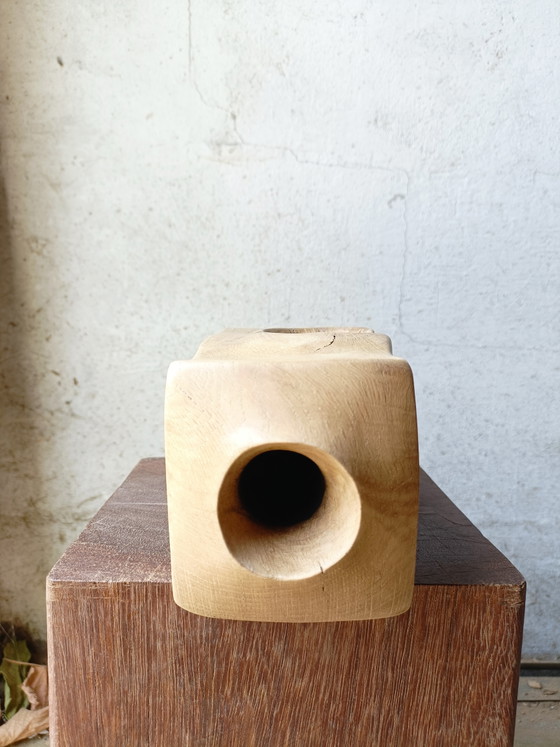 Image 1 of Vase/sculpture in carved solid oak