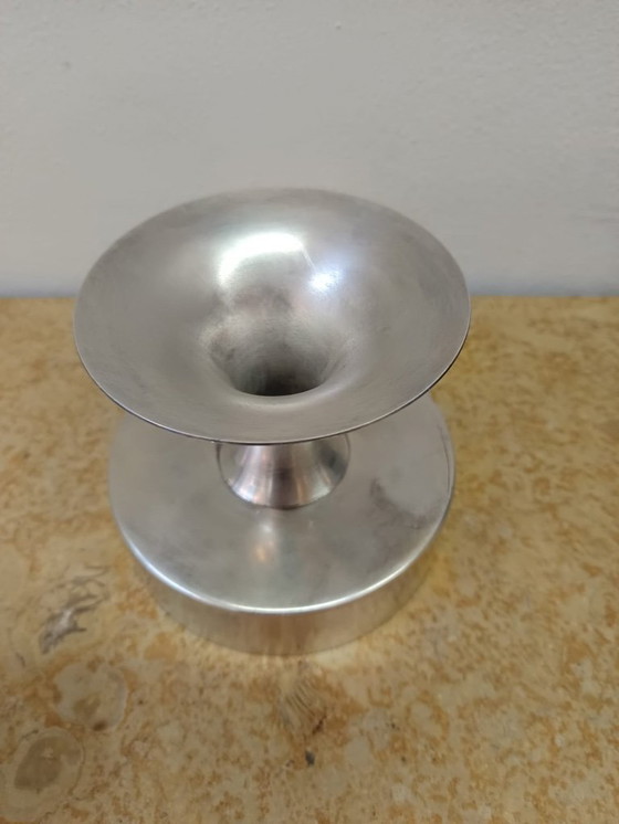 Image 1 of Verzilverde metalen bloemenhouder in futuristische stijl, jaren 70