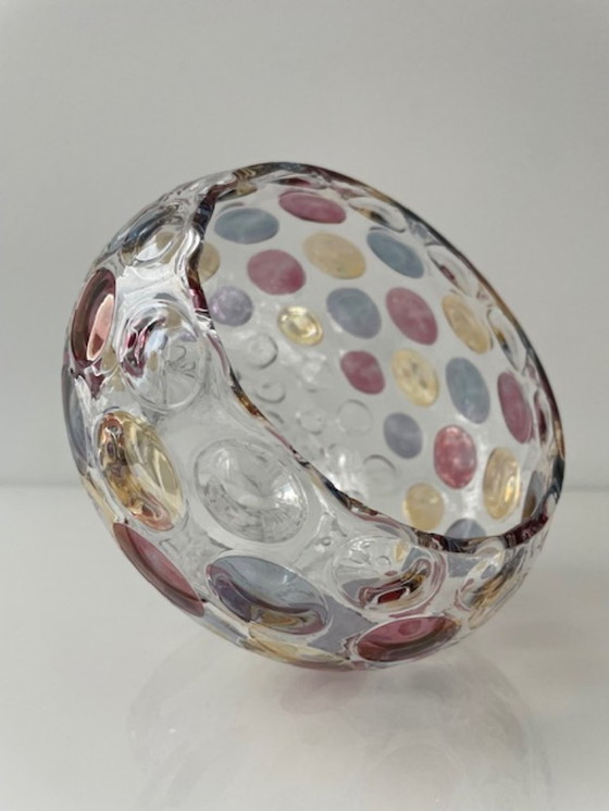 Image 1 of Decorative glass jar with colorful polka dots design