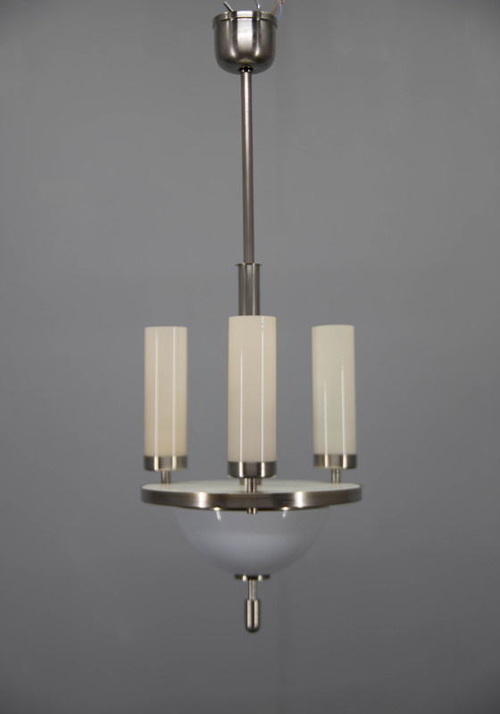 Image 1 of Art Deco Tubular Nickel Plated Chandelier, 1920S, Restored