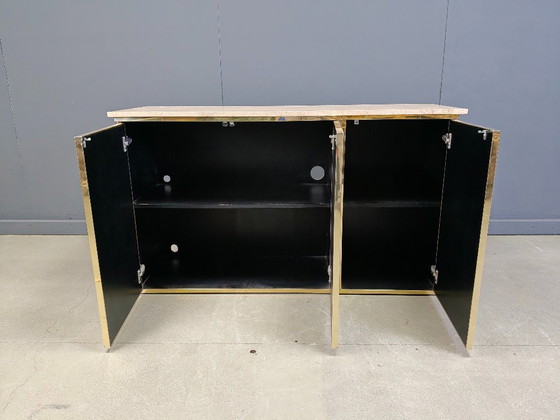 Image 1 of Credenza vintage in travertino e laccato nero, anni '80