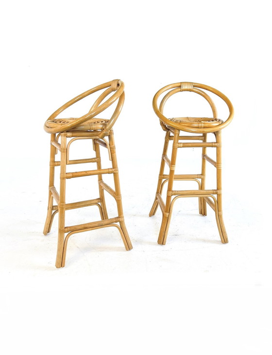 Image 1 of 3x Vintage Rattan Barstool '60