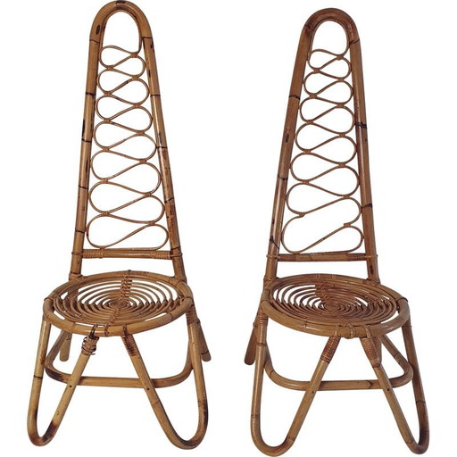 Coppia di poltrone italiane vintage in bambù con schienale alto, anni '50