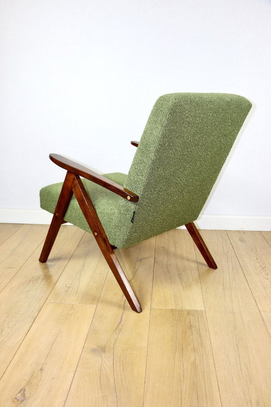 Image 1 of Vintage armchair B-310 VAR green boucle dark structural wood 1970s