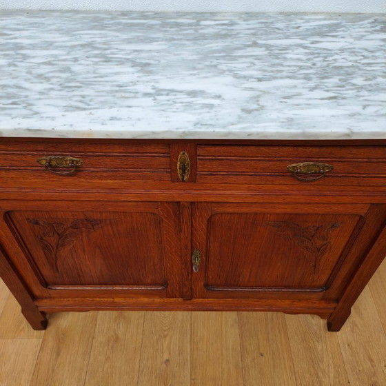 Image 1 of Vintage dresser, sideboard, chest of drawers bathroom vanity with white marble top.