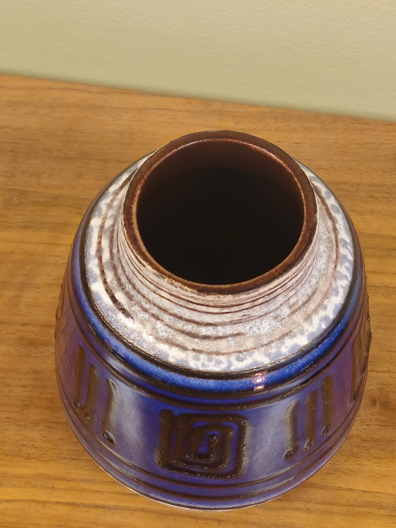 Image 1 of Vintage West Germany Fatlava Vase Vase Blue Brown