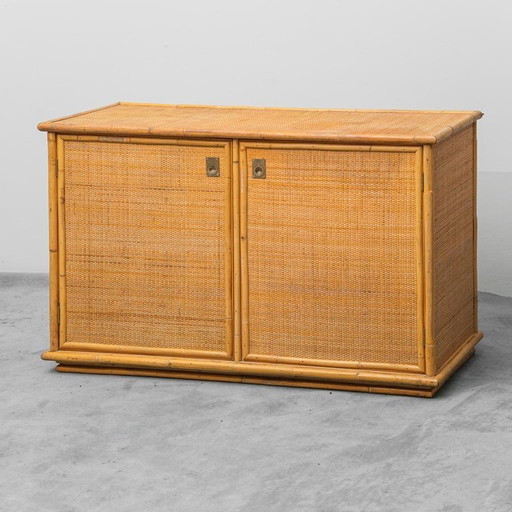 Vintage-Sideboard aus Bambus und Rattan, modernisiert im Stil der 1970er Jahre