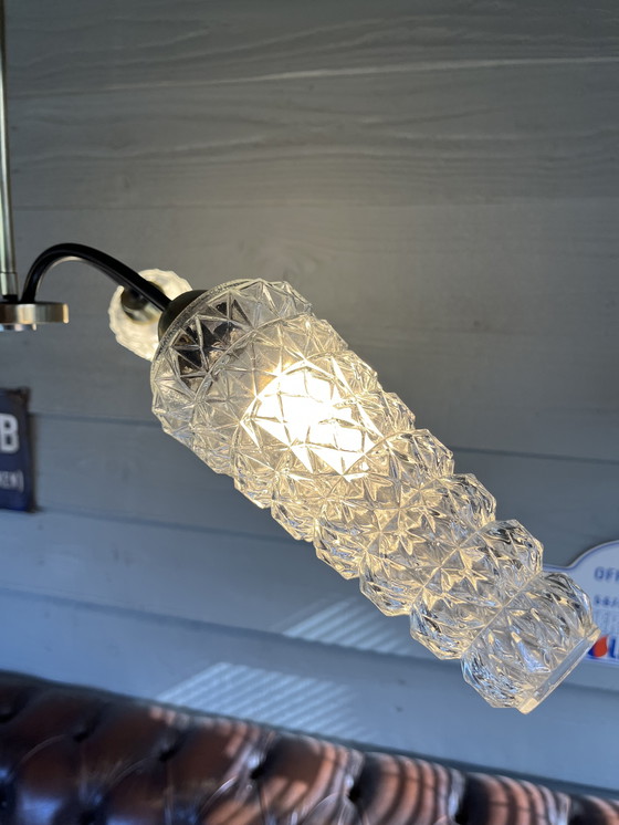 Image 1 of Vintage mid century kroonluchter met 3 kristalglazen lampen 