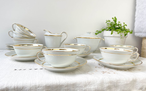 Bernardaud & Cie Limoges Frankrijk Blanche Doré Vintage porseleinen thee/koffie servies