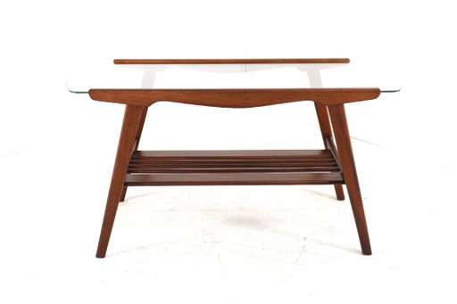Mesa de centro vintage con revistero de teca y cristal. – salontafels, Wood, Glass (photo 2 of 18)