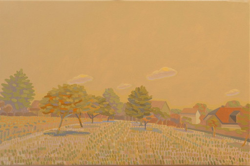 Unique painting, Small Orchard, hand-painted one-of-a-kind piece, 45 x 30 cm, acrylic paint on canvas