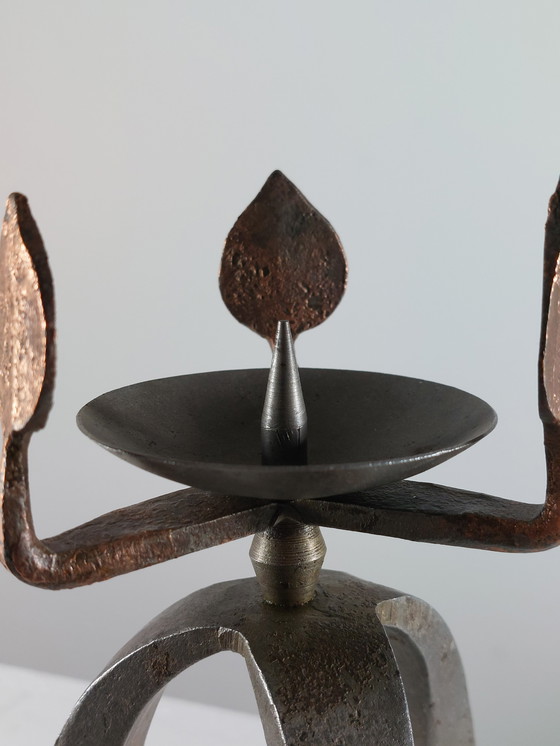 Image 1 of Candeliere artigianale in metallo vintage unico di metà secolo