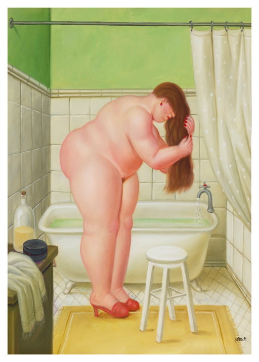 Session De Coiffure Dans La Salle De Bain - Affiche Fernando Botero 50 × 70 Cm