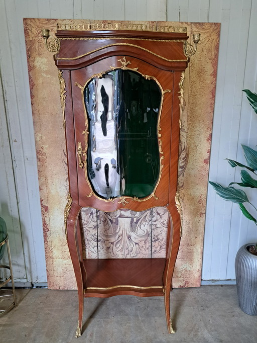 Classic Display case, china cabinet (piece of brass trim missing from raised edge on hood)