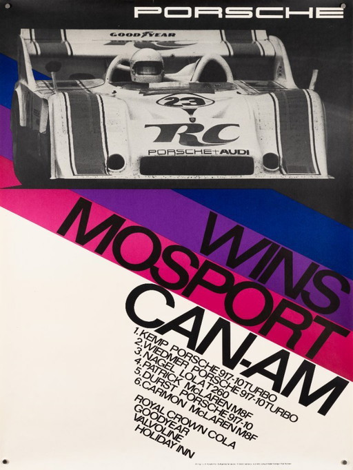 Porsche Wins Mosport Can-Am – 1973 – Original Vintage Porsche Poster by Atelier Strenger – Mid-Century Modern – 102x76 cm