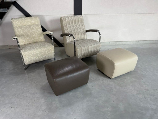 Leolux Scylla fauteuils met hocker - stof en leer