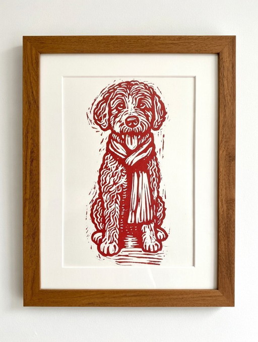  Handmade Labradoodle Portrait Linocut Print