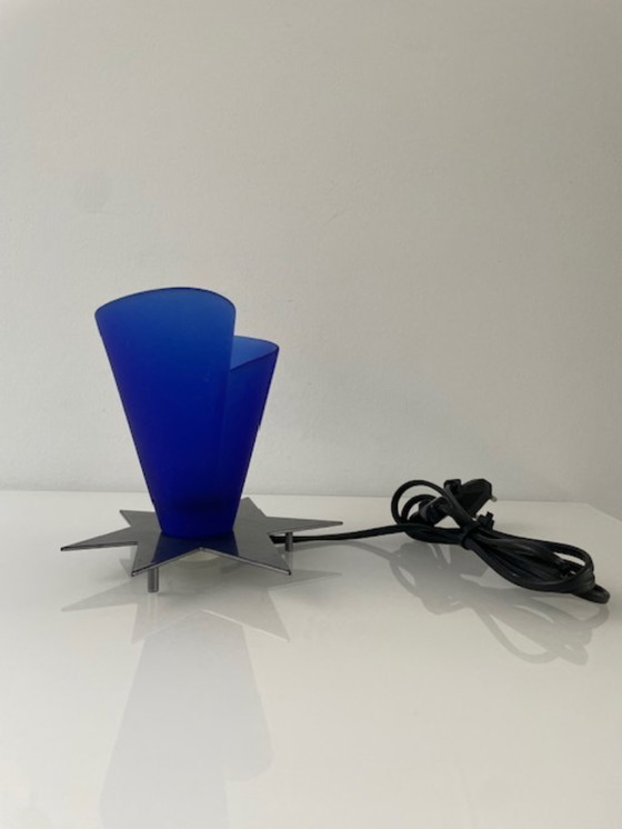 Image 1 of Vintage Zicoli design lamp sapphire blue glass stainless steel