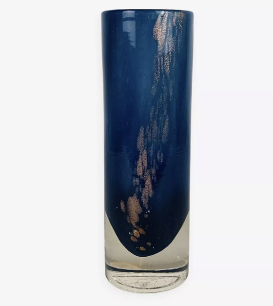 Image 1 of Vase Rouleau Verre Bleu Vintage