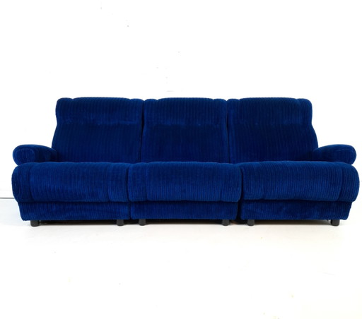 Canapé modulable vintage, 3 parties, tissu velours côtelé bleu roi