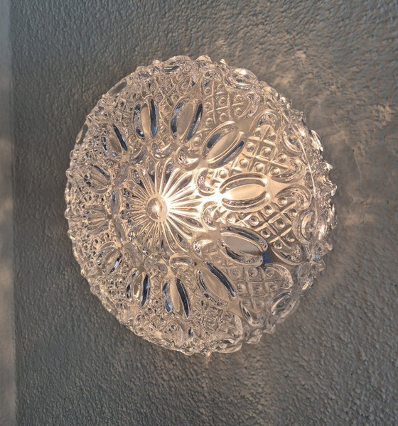 Image 1 of Paire d'appliques/plafonniers encastrés en verre texturé Glashütte Limburg 2485, Allemagne, années 1960-1970