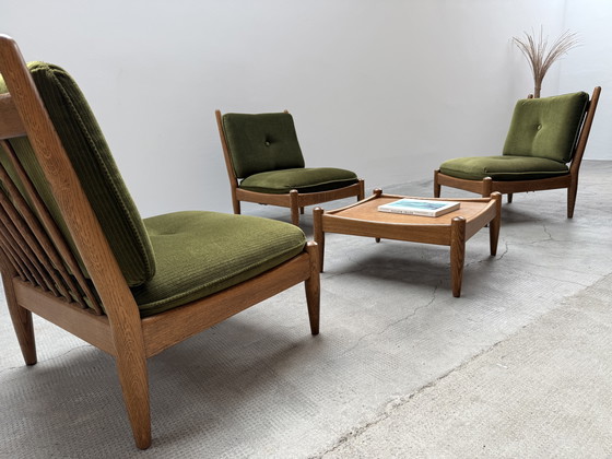 Image 1 of Set of 3 Wilhelm Knoll armchairs solid oak wood cord velvet dark green, Germany 1960s