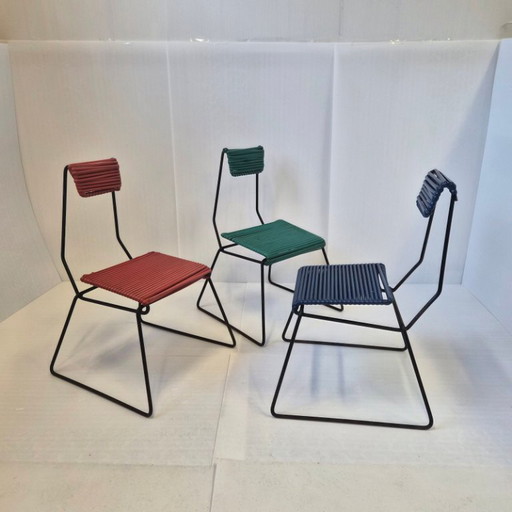 SET OF 3 VINTAGE 1950S METAL & PLASTIC SCOUBIDOU CHAIRS 50S ROCKABILLY