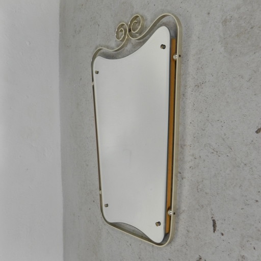 Vintage Polished Mirror In Aluminum Frame