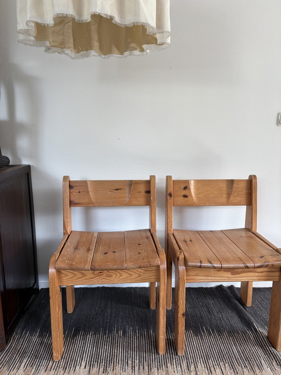 Image 1 of   Vintage Ate van Apeldoorn set pine wood stoelen brutalist