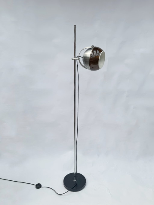 Vintage Dijkstra Stehlampe mit Kugelform, brauner Acrylglas-Schirm | Niederländisches Design der 1970er Jahre