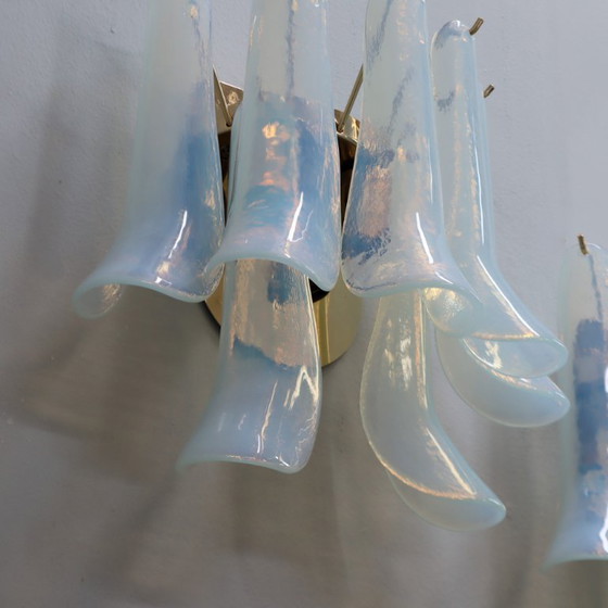Seltene 1980er La Murrina Murano Opalglas Blüten Wandleuchten Gold Paar – Murano Glass (photo 12 of 12)