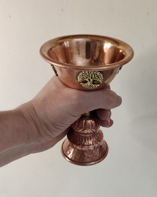 Dekorativer Ritualkelch, Kupfer und Messing – Lebensbaum (15 cm)