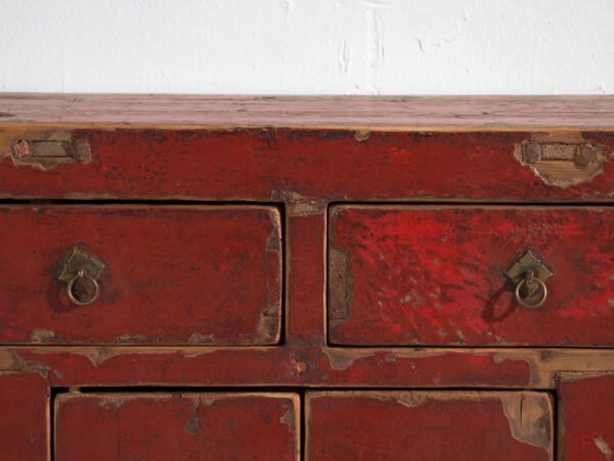 Antikes Sideboard aus Kiefernholz mit originaler roter Farbe – China, circa 1920 – Buffetschränke, Rustic (photo 36 of 40)