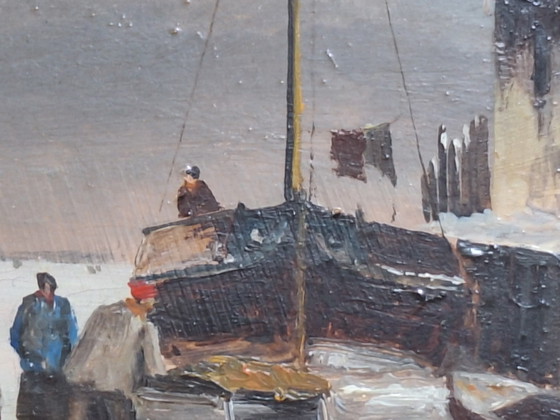 Image 1 of Wintertafereel olieverfschilderij 